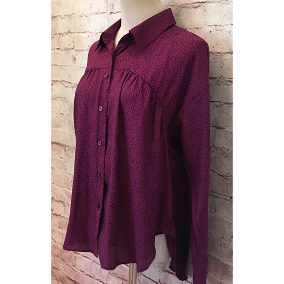 BCBGeneration Purple Mini Dot Button Front Blouse Top Shirt Peplum Womens Size S - Picture 3 of 4